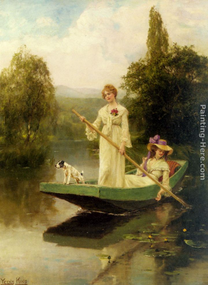 Two Ladies Punting on the River painting - Henry John Yeend King Two Ladies Punting on the River art painting